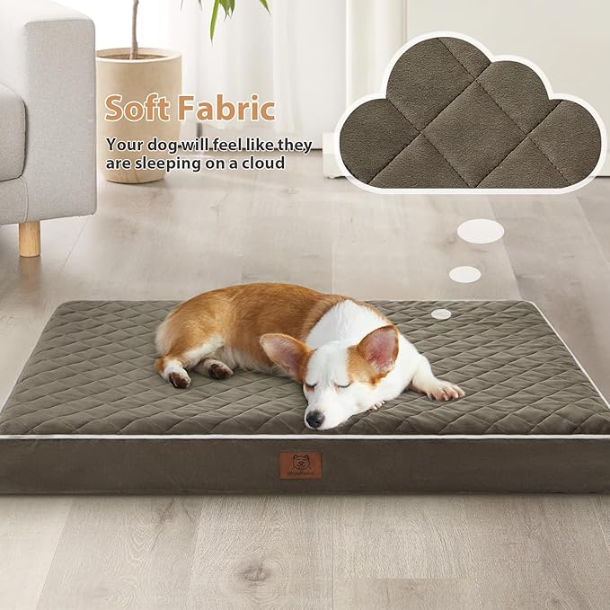 WNPETHOME Orthopedic XXL Dog Beds for Large Senior Dog Bed Comfy Sleeping | XXL Washable Waterproof Dogs Bed with Removable Cover, Multi-Needle Quilting Dogs Crate Bed for Relax , Dark Green 47x29 Inch