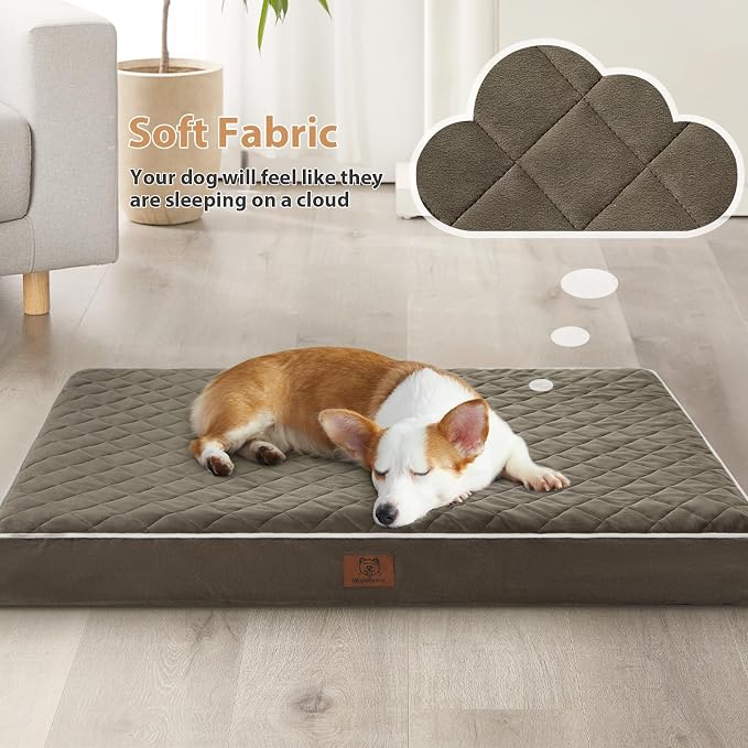 WNPETHOME Orthopedic Waterproof Large Sized Senior Dogs Bed for Comfy Sleep | Washable Ped Bed with Removable Cover, Multi-Needle Quilting Large Dogs Crate Bed for Dog Relax, Dark Green 36x27 Inch