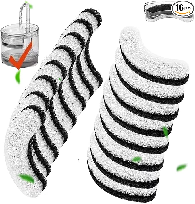 Cat Water Fountain Filters, 16 Pack Pet Fountain Replacement Foam Sponge Pre-Filters Fit for Clear Cat Water Fountain, Dog Dispenser