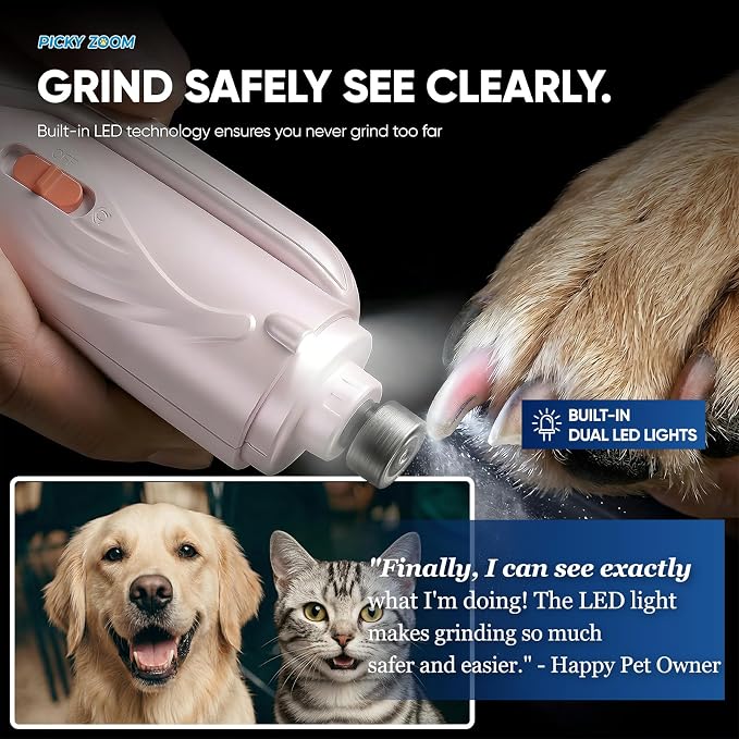 2-in-1 Dog & Cat Nail Clippers and Grinder with LED Light | Sharp Blade, Low-Noise Grinder, Safety Guard & USB Rechargeable Cordless Design for Small, Medium and Large Pets