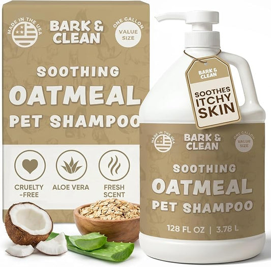 Oatmeal Dog Shampoo for Itchy Dry Skin, 1 Gallon with Pump - Hypoallergenic Anti-Itch Allergy & Sensitive Relief, Smelly Dogs, Aloe Vera Coconut Oil, Sulfate and Paraben Free, Made in USA Bark & Clean