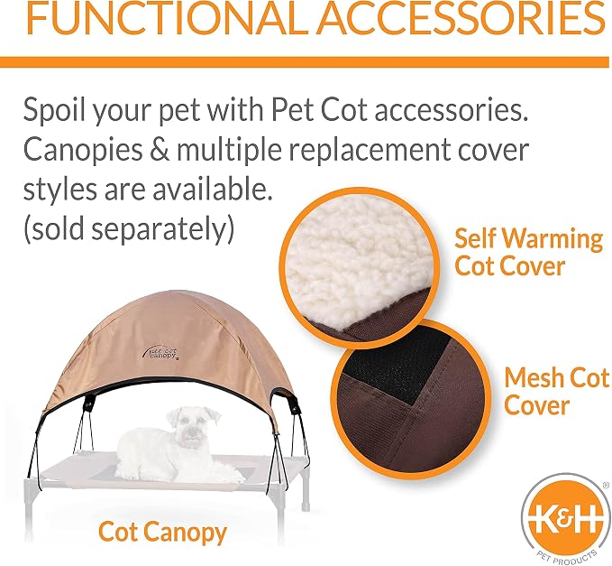 K&H Pet Products Bolster Dog Cot Cooling Indoor/Outdoor Elevated Dog Bed Hammock with Removable Bolster, Washable Mesh Cover, Raised Camping Bed for Medium Pets - Chocolate Medium 32" X 25"