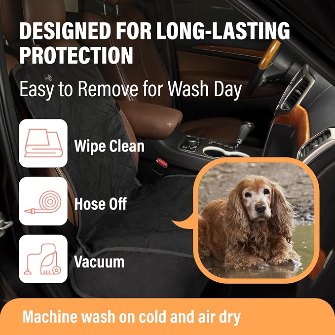 Active Pets Dog Car Seat Cover, Waterproof Front Seat Protector for SUV Truck Sedan, Pet Safety Travel Comfort System with Universal Fit, Grey