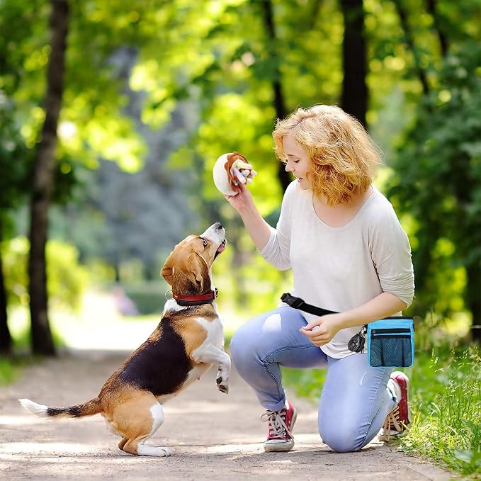 STMK Dog Treat Pouch Dog Clicker Training Kit, Dog Training Treat Pouch Dog Clicker for Training, 3 Ways to Wear Easily Carries Treat Pouches for Pet Training (Blue)