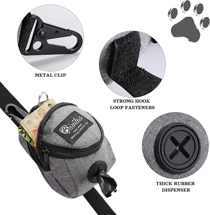 Talltalk 2 Pieces Dog Treat Pouch Pet Dog Poop Holder Dispenser Outdoor Carrier Waste Zipper Pouch with Metal Button for Most Leash(Pink,Grey)