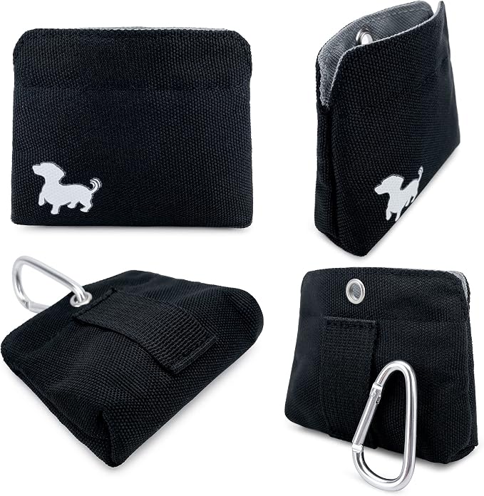 Extra Small Dog Treat Pouch – Slim Magnetic Pocket Dog Treat Bag for Walking & Training – Discreet Clip On Treat Pouch for Leash, Waistband or Pocket – Mess Free Storage (Black/Gray)