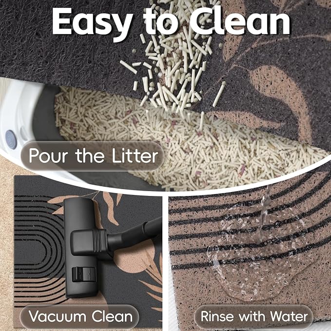 Cat Litter Mat Litter Trapping Mat, 24"x15" Waterproof Urine Proof Litter Box Mat Catcher Mat Non-Slip Washable for Kitty Kitten, Black