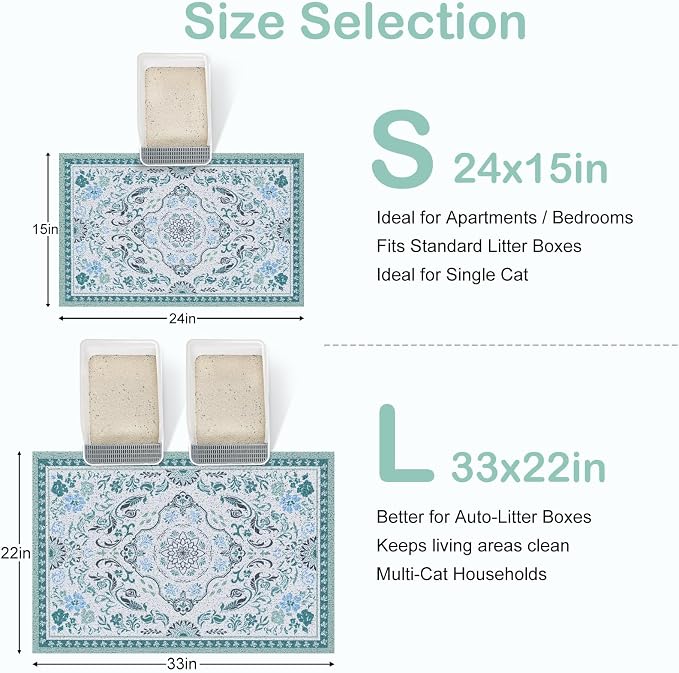 33"x22" Cat Litter Mat Waterproof Non-Slip Litter Trapping Pad | Soft Mesh Litter Box Mat With A Decorative Pattern Captures Scatter Effectively To Keep Floors Clean And Tidy