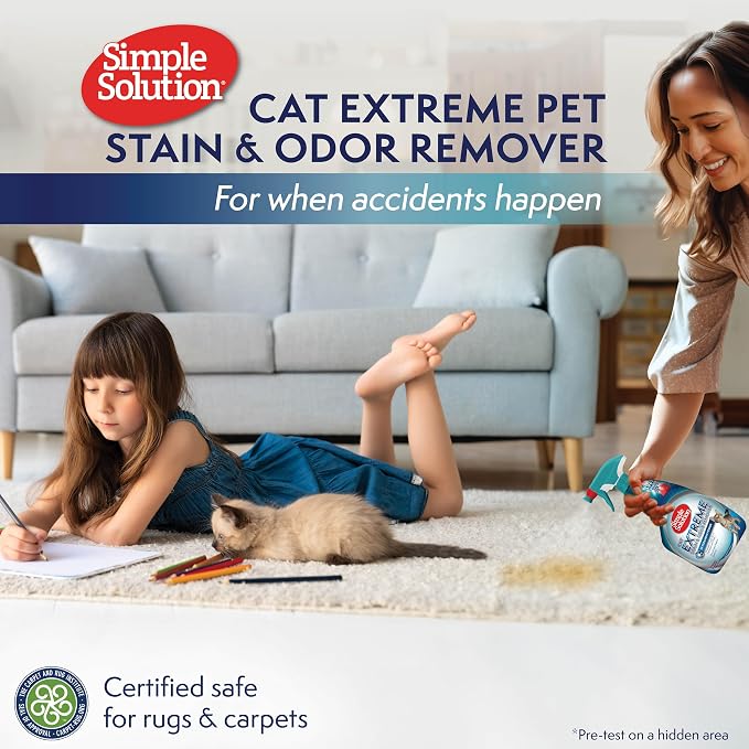 Simple Solution Extreme Cat Stain Remover, Cat Spray Odor Eliminator, 32oz | Pet Odor Eliminator, Carpet Stain Cleaner, Floor Cleaner, Urine Destroyer, Strong Odor, Cat Stain Remover, Home Cleaning