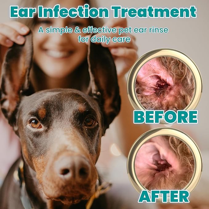 MEDUWEDU Dog Ear Cleaner, Dog Ear Care Liquid, Dog and Cat Ear Cleaner to Eliminates Ear Odour, Dirt and Debris Pet Ear Cleaner Solution,Remove Wax, Dirt & Stop Smelly, Itchy, Non-Irritating, 4 Fl oz