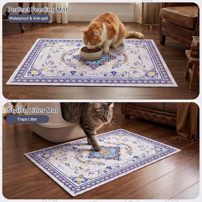 Glittme Cat Litter Mat, 33"x22" Non-Slip Washable Trapping Mat for Cats | Litter Trapping Mat With Thick PVC Coil To Catch Scatter, Soft On Paws And Waterproof Bottom To Protect Floors
