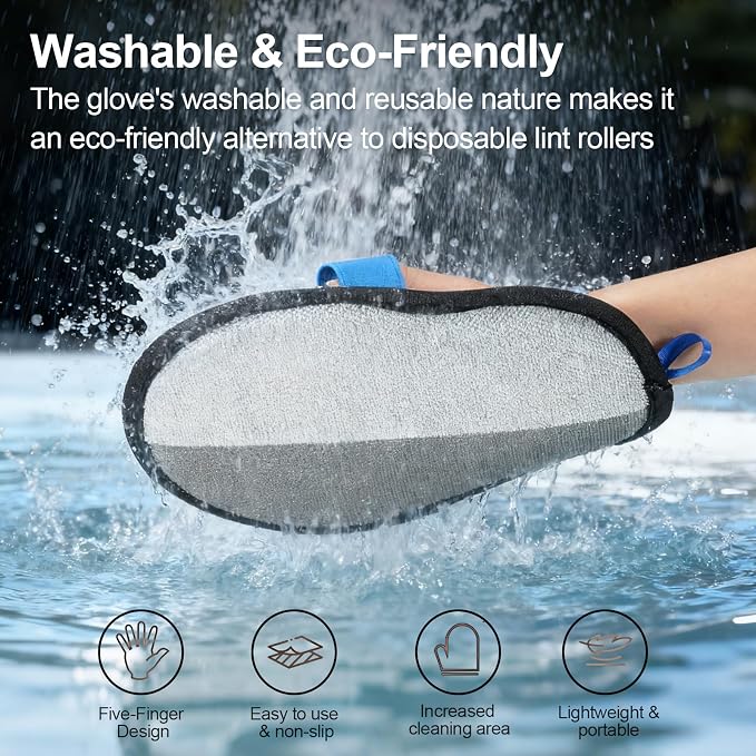 Pet Hair Removal Glove, Electrostatic Grooming Mitt for Dogs & Cats | Electrostatic pet hair remover tool with 5-finger design. Washable reusable for cats, dogs, sofas and furniture.