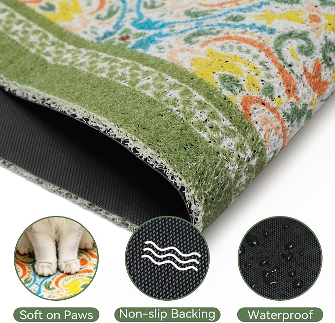 Cat Litter Mat,40"x30" High-Density PVC Cat Litters Trapping Mat, Waterproof & Non-Slip Backing, Litter Box Catcher, Soft on Kitty Paws, Easy Washable Pet Supplies Bean-Green