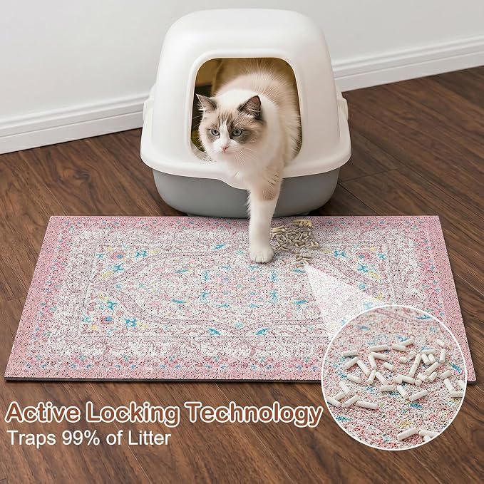 Glittme Cat Litter Mat, 33"x22" Non-Slip Washable Trapping Mat for Cats | Litter Trapping Mat With Thick PVC Coil To Catch Scatter, Soft On Paws And Waterproof Bottom To Protect Floors