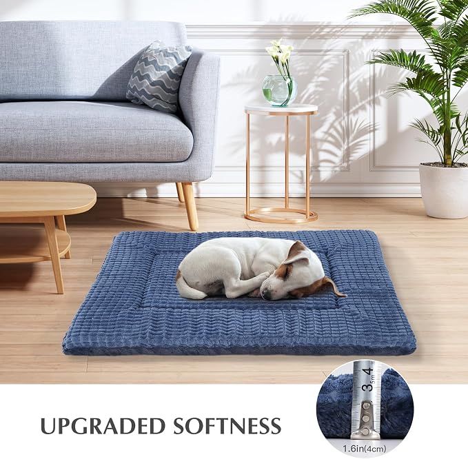 BVAGSS Reversible Dog Crate Pad, Memory Foam Pet Bed Mat, Soft Warm Machine Washable Sleeping Kennel Mattress for Small Medium Dogs XH079 (21''x13''x1.6'',Navy)
