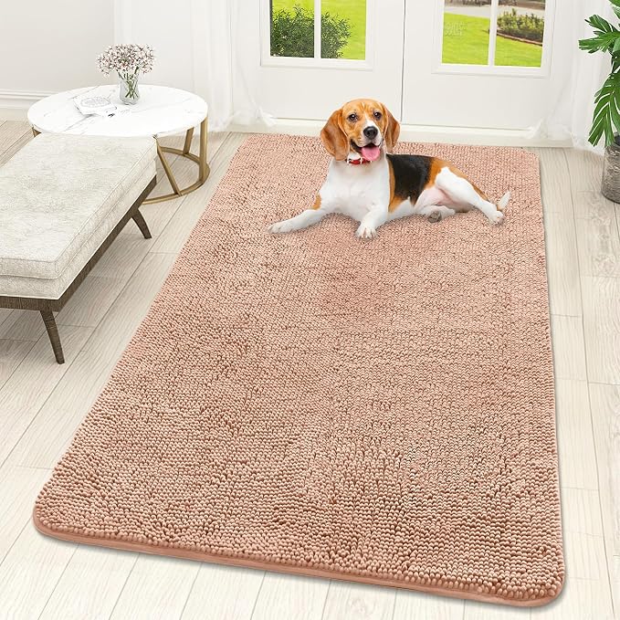 OLANLY Dog Door Mat for Muddy Paws 59x32, Super Absorbent Chenille Mud Mat | Peach, Absorbs Moisture and Dirt, Non-Slip Machine Washable Doormat, Quick-Drying Indoor Entryway Floor Carpet for Dogs