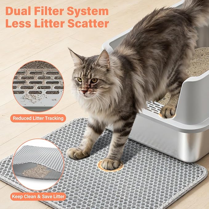 Stainless Steel Cat Litter Box with Lid, XL Metal Litter Box, Extra Large Litterbox for Big Cats, High Sided | Easy Cleaning | Odor-Free Includes Scoop and Mat
