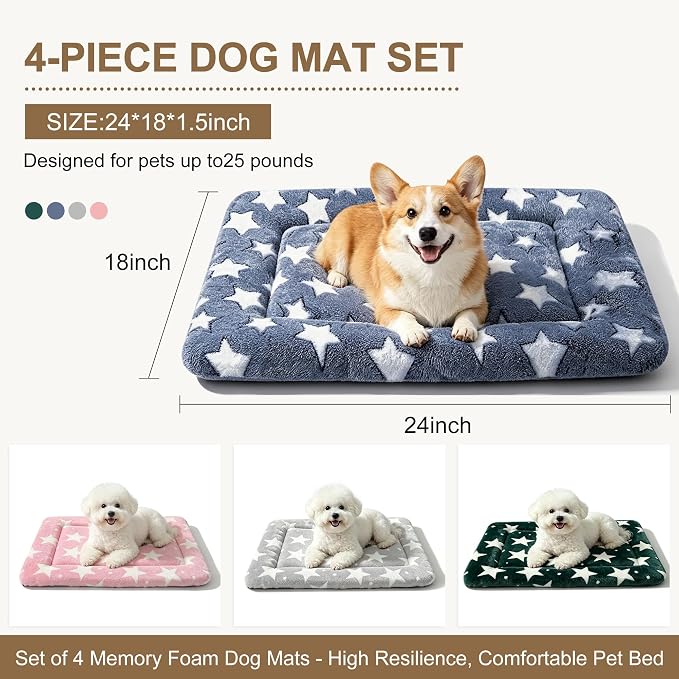 Dog Bed Mat, Reversible Crate Pads for Small/Medium/Large Dogs & Cats Sleeping, Portable & Soft, Dog Beds Crate Pad (Mix, S(24"*18"*1.5")) (Mixed Colors - A-4PCS, S(24"*18"*1.5"))