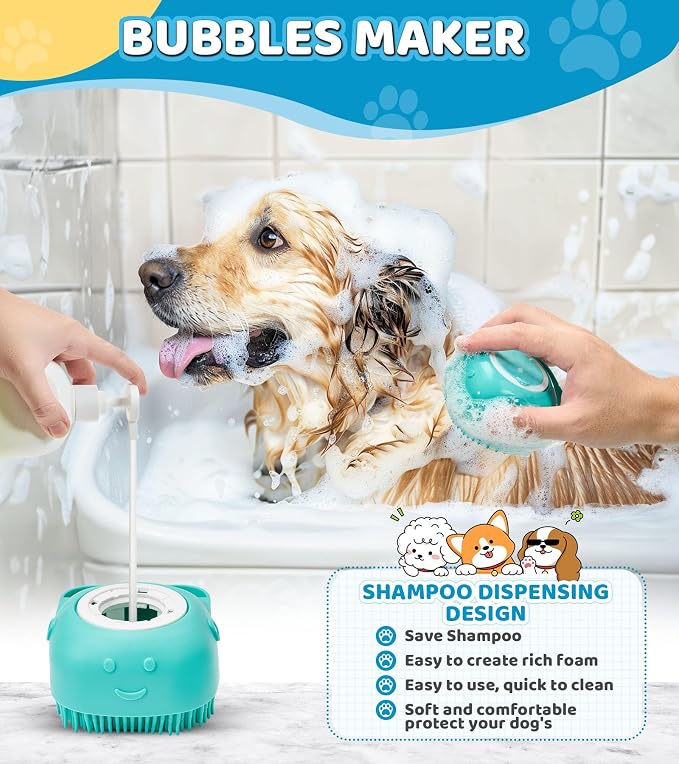 3PCS Dog Bath Brush Shampoo Brush Cat Scrubber Bath Cat Shower Brush Pet Bath Supplies, Suitable for Deshedding, Washing & Grooming for Short and Long Haired Pets (Blue Blue Yellow)
