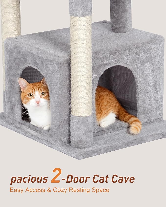 23.6" Cat Tree for Large Cat, 19 * 15.8 in Large Perch, Light Gray | Cat Tower with Scratching Post, 2-door Cat Condo for Adult Indoor Cats, Easy to Clean and Install, Assembly tools included