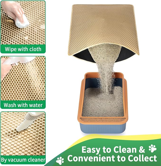GRELY Cat Litter Mat,25"x16" Litter Box Mat,2 Layer Litter Trapping Mat for Indoor Cats,Litter Catcher Mats. Non-Slip Waterproof Urine Proof, Collapsable