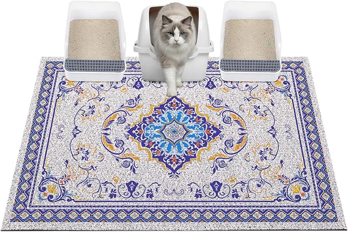 Glittme Cat Litter Mat with Non-Slip Bottom Litter Box Mat 40"x30" Litter Trapping Mat Easy to Clean Washable Cat Food Mat for Kitty,XL