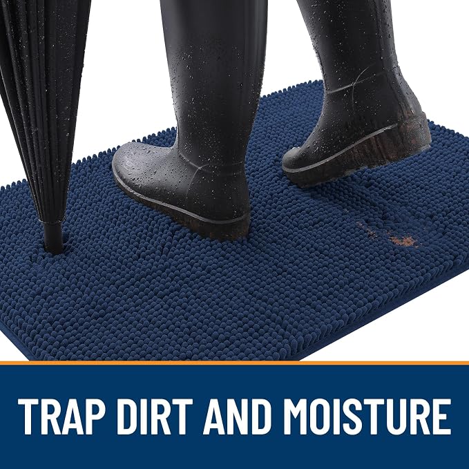OLANLY Dog Door Mat for Muddy Paws 59x24, Super Absorbent Chenille Mud Mat | Dark Blue, Absorbs Moisture and Dirt, Non-Slip Machine Washable Doormat, Quick-Drying Indoor Entryway Floor Carpet for Dogs