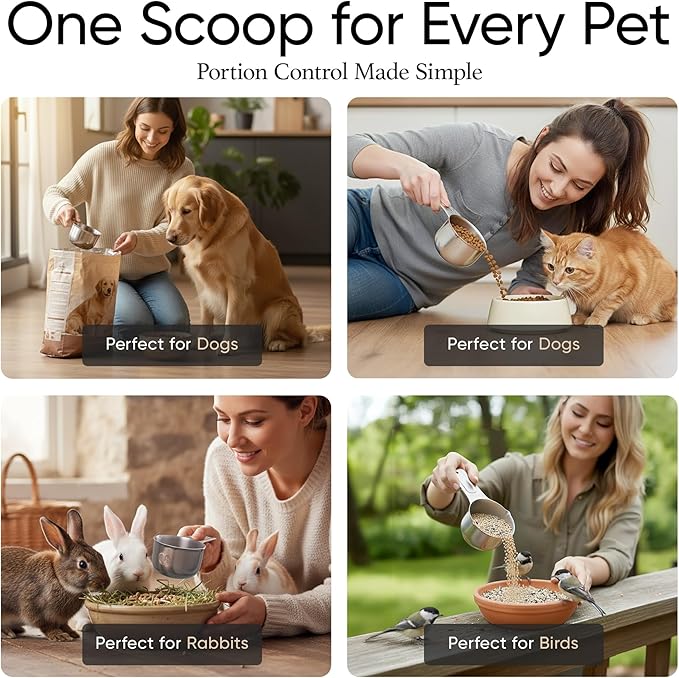 Color Up 1 Cup Pet Food Scoop – Stainless Steel Dog Food Scoop Cup (16 Tbsp) – Heavy-Duty, Rust-Resistant Measuring Scoop for Dogs, Cats, Birds & Rabbits – Ideal for Dry Food & Treats