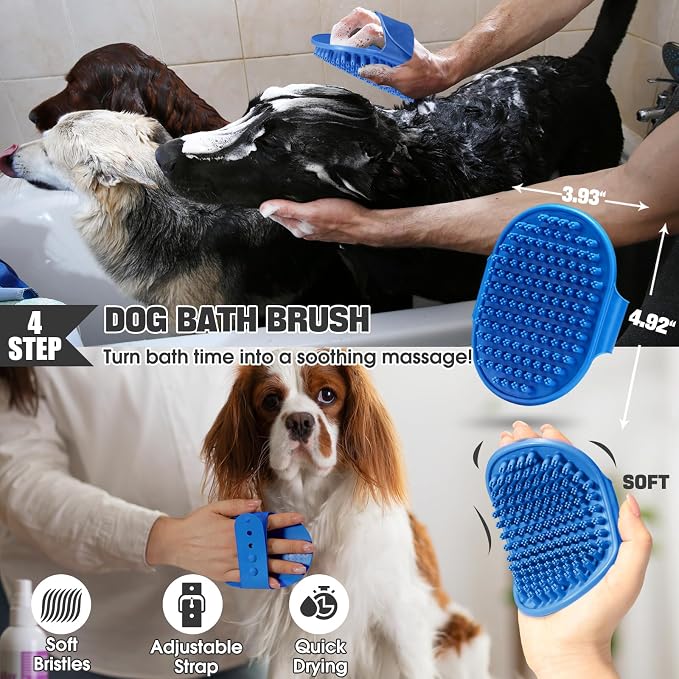 Bonteck Dog Slicker Brush for Dogs Grooming Kit 5PCS | Large Dog Brush for Goldendoodles Poodles Doodles | Long Pin Haired Brush | Poodle Brushes and Comb (Blue)