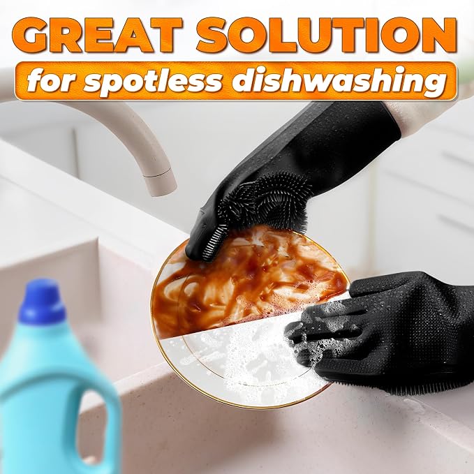 Cat and Dog Washing Gloves, 1 Pair, 11.6 in, Soft Silicone (Black) | Dog Shampoo Gloves, Pet Bath & Grooming Mitt, 3000 Soft Bristles, Removes Loose Hair, Saves Shampoo, Massage, Wet or Dry
