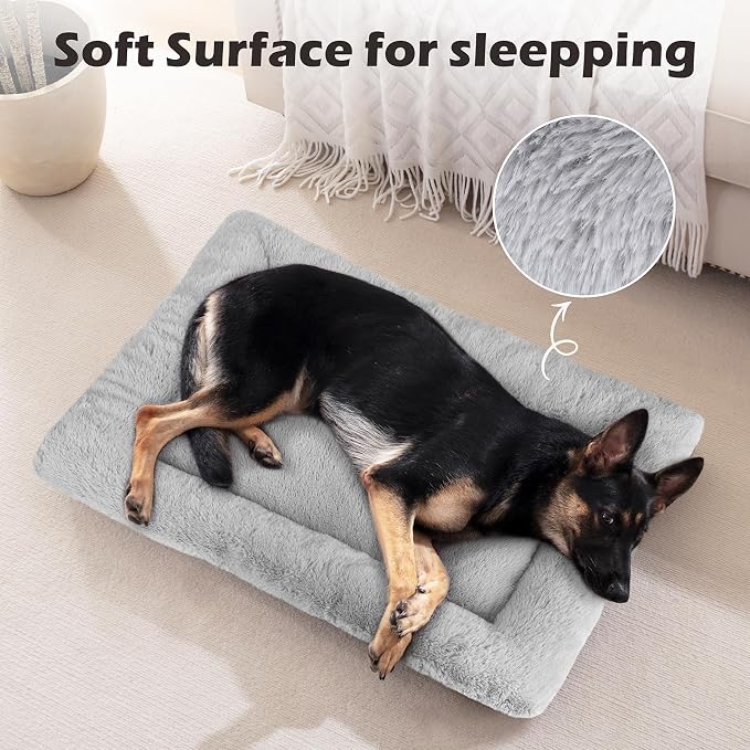 Dog Bed Mat Soft Crate Pad Washable Non-Slip Mattress for Large Medium Small Dogs and Cats Kennel Pad (23'' x 18'', Grey)