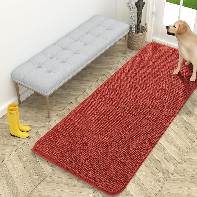 OLANLY Dog Door Mat for Muddy Paws 59x24, Super Absorbent Chenille Mud Mat | Maple Red, Absorbs Moisture and Dirt, Non-Slip Machine Washable Doormat, Quick-Drying Indoor Entryway Floor Carpet for Dogs