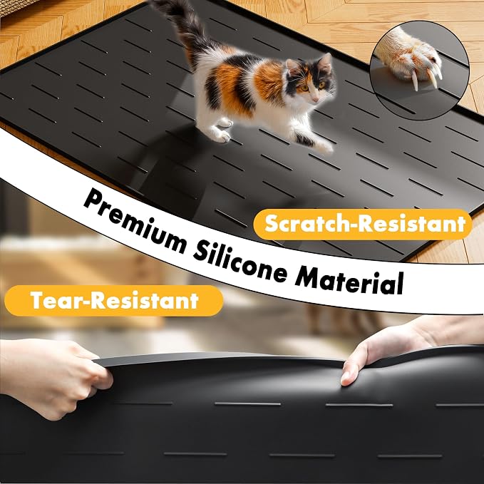 Pieviev Silicone Cat Litter Mat, Traps Litter & Easy to Clean, 34'' x 22'' | Raised Edges Lock Litter & Urine, Scratch and Wear-Resistant Cat Box Mat, Non-Slip Backing, Fit Most Standard Boxes