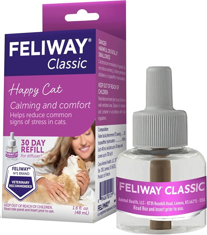 FELIWAY Classic Cat Calming Pheromone Diffuser Refill - 1 Pack | Reduces Cat Stress‑Related Behaviors Like Spraying, Scratching, Hiding, 30 Day Supply
