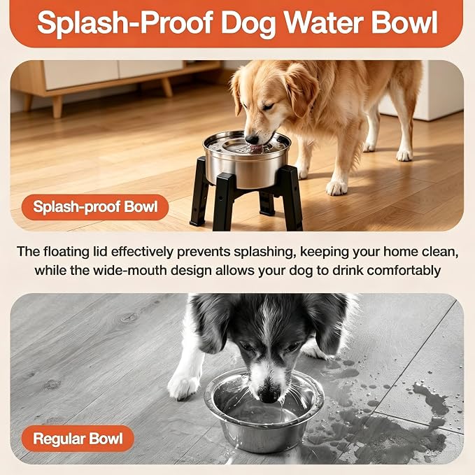 Marchul 3.3L Elevated Dog Water Bowl with Stand, Stainless Steel Floating Water Bowl, Splash-Proof Anti-Spill Design, Raised Feeder for Medium & Large Dogs, Easy Clean Pet Drinking Bowl
