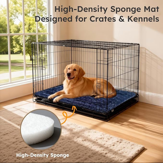 Dog Bed Mat, Dual-Sided Dog Crate Bed Mat - Ultra Soft & Machine Washable Kennel Pad for Small Dogs, All-Season Comfort Pet Bed for Crates, Travel, and Home, Dark Blue 24 x 16 Inch