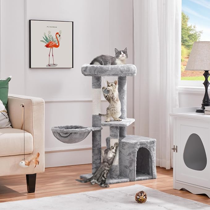 Topeakmart Cat Tree 34in Cat Tower Plush Cover with Condo, Platform & Basket for Indoor Kittens, Cat Furniture Activity Tree