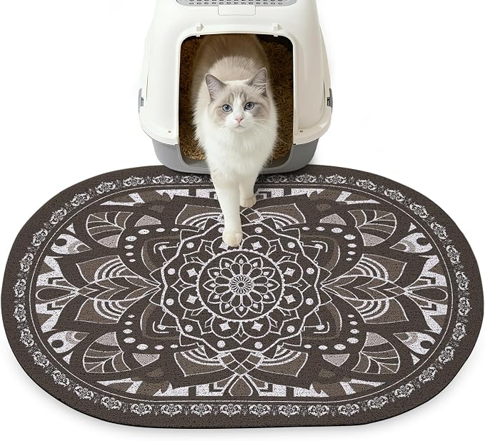 Glittme 33"x22" Cat Litter Mat with Mesh Design - Non-Slip & Waterproof Litter Trapping Pad for Litter Box Soft Texture for Pets,Dark Brown