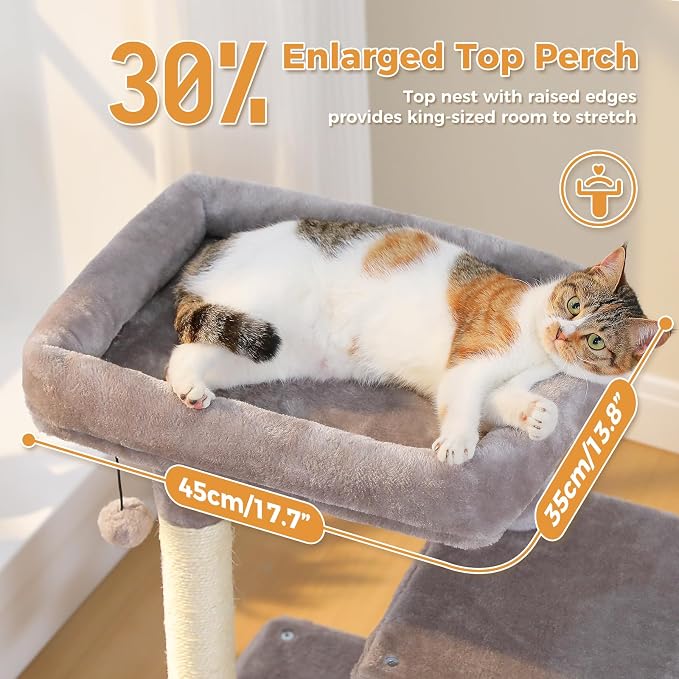 PAWZ Road Cat Tree, 35 Inches Cat Tower with Dual Condos for Adult Cats,Enlarged Top Perch, Scratching Posts&Pad for Indoor Cats-Gray