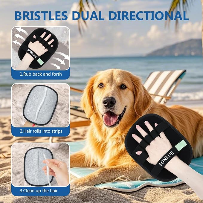 2 Packs 5-Finger Pet Hair Removal Glove,Remover Tool for Dogs Cats | Electrostatic Magic Brush,Reusable Washable,Portable,Hair Remover Tool for Laundry Cleaning,Furniture,Sofa,Car Seat,Black