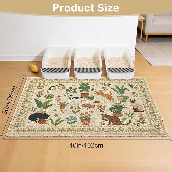Unicorn Catcher 40"x30" Cat Litter Mat Non-Slip Washable Litter Box Mat | High-Density PVC Litter Catcher Mat Efficiently Traps Scattered Litter From Paws To Keep Floors Clean