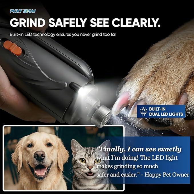 2-in-1 Dog & Cat Nail Clippers and Grinder with LED Light | Sharp Blade, Low-Noise Grinder, Safety Guard & USB Rechargeable Cordless Design for Small, Medium and Large Pets