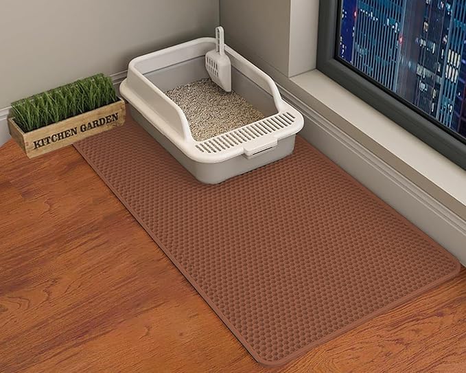 HCY&WLD Cat Litter Mat, Double Layer Cat Litter Box Mat (45x26 Inch, Brown) | Waterproof Urine-Proof Non-Slip Litter Trapping Mat, Soft on Kitty Paws, Scratch-Resistant, Scatter Control, Easy to Clean
