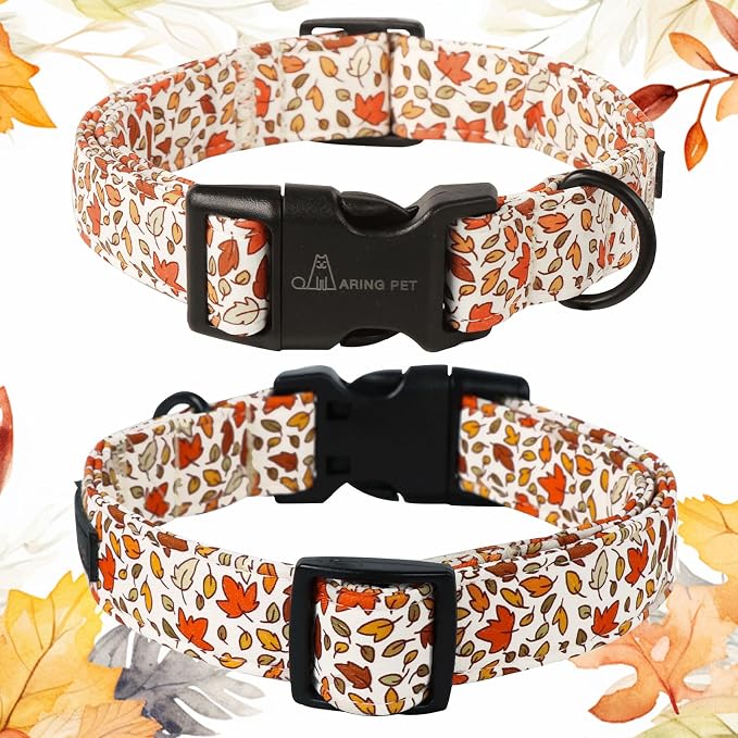 ARING PET Fall Dog Collars, Cute Autumn Maple Leaves Pet Collar with Quick Release Buckle for Puppy Small Medium Large Girl Boy Dogs-L
