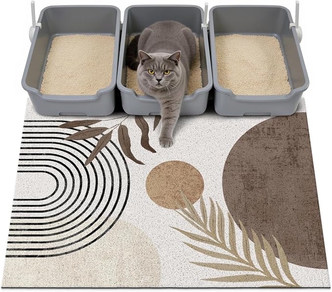 Cat Litter Mat Litter Trapping Mat, 40"x30" Waterproof Urine Proof Litter Box Mat Catcher Mat Non-Slip Washable for Kitty Kitten, Brown