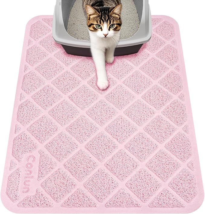 Conlun Cat Litter Mat Litter Trapping Mat, 24" x 17" Premium Durable PVC Grid Mesh with Scatter Control, Non-slip, Less Waste Cat Litter Box Mat, Pink