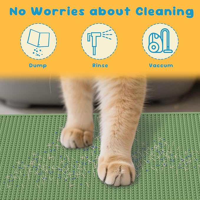 Cat Litter Mat, Silicone Litter Trapping Mat - Removal/Waterproof/Urine Proof, Cat Massage Mat (24" X 18"), Litter Box Mat - Keep the Floor Clean Green