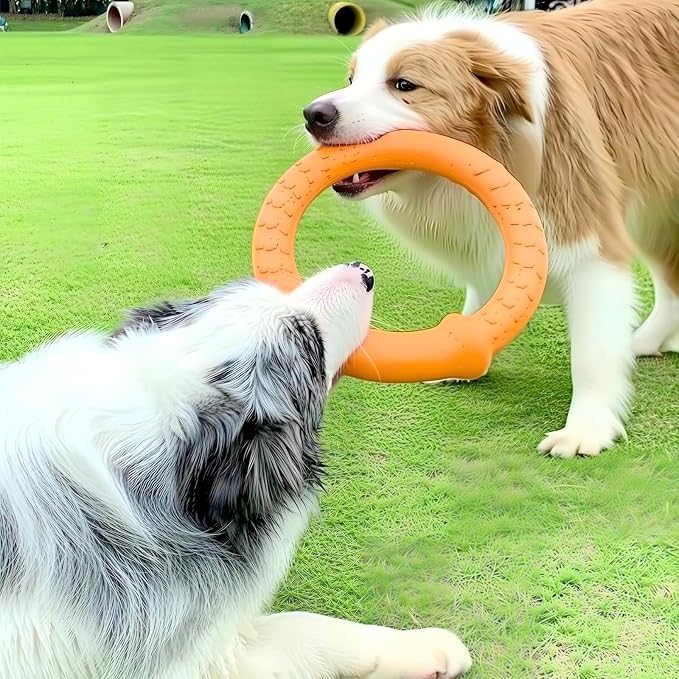 LaRoo Dog Ring Toy, Durable Soft Flying Disc, Thickened, Floatable Dog Chew Ring for Medium Large Dogs, Interactive Tug of War & Fetch Toy for Outdoor Training, Teeth Cleaning & Exercise (Orange)