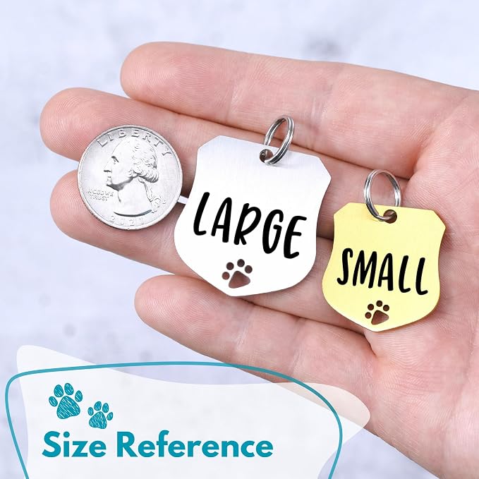 Ultra Joys Dog Tags Personalized for Pets - Hollow Paw Custom Pet ID Tag - Engraved Dog Tag for Small, Large Dogs - Large Badge in Silver