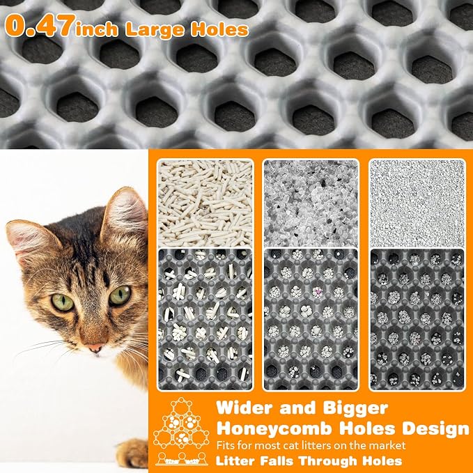 Cat Litter Mat 22"x30",Double Layer EVA litterbox Mat, Khaki | Waterproof honeycomb large grid, urine-proof and odor-free. Traps litter, easy cleanup,Washable, non-slip backing